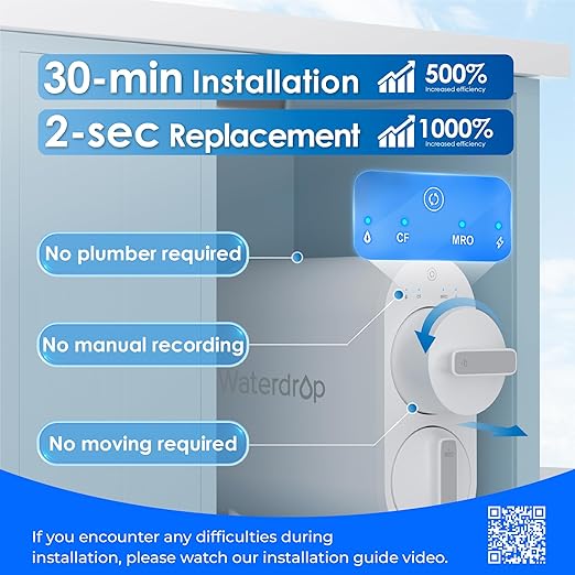 Waterdrop G2 Reverse Osmosis System, 7 Stage Tankless RO Water Filter System, Under Sink Water Filtration System, 400 GPD, 1:1 Pure to Drain, Reduces TDS, USA Tech