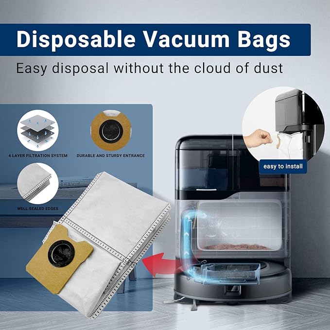 33-Pack Big Accessories Kit for Eufy Omni C20, Replacement Parts Include 2 Main Brush, 8 Side Brushes, 8 Dust Bags, 8 Mop Pads, 8 Washable Filters, 1 Cleaning Tool