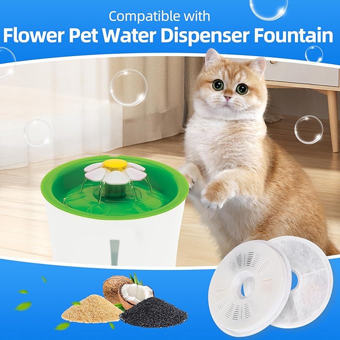 6-Pack Cat Water Fountain Filter Replacement Compatible with Catit 3L–Triple Filtration with Activated Carbon & Ion Exchange Resin for Soft Water Urinary Health Support