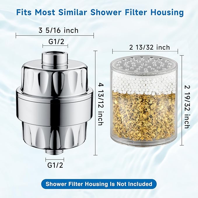 BRIGHT SHOWERS Replacement Shower Filter Cartridge 2 Pack for Hard Water, Universal Shower Head Filter, High Output Water Softener, Reduces Chlorine, Iron, Heavy Metals & Odor, Improves Skin & Hair