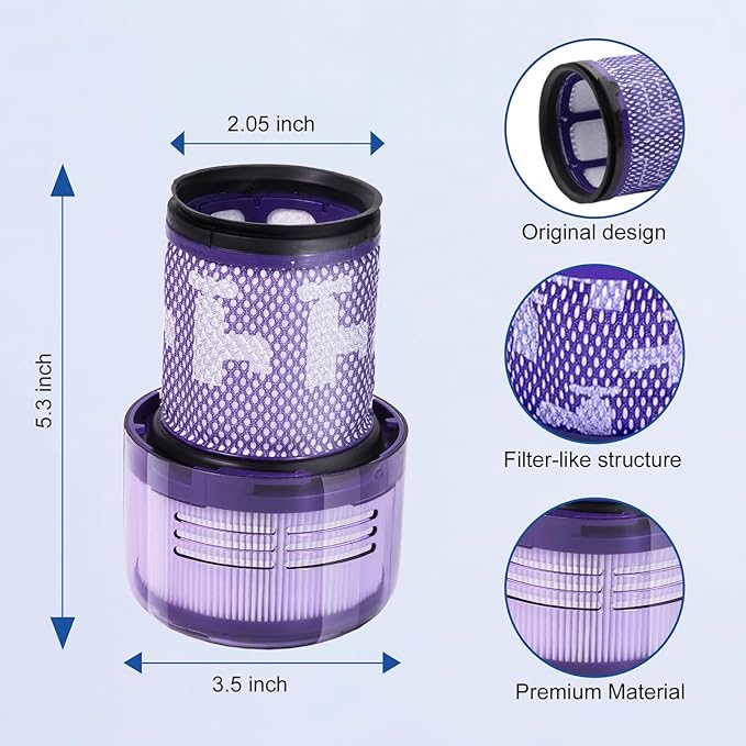 2 Pack Filter Replacement for Dyson V12 Detect Slim, V12 Slim, SV30, SV34, SV35 Cordless Vacuum, Compare to Part 971517-01(NOT for SV12 & V15 Vacuum)