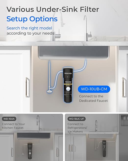 Waterdrop 10UB-CM Under Sink Water Filter System for 99% Chloramine Reduce, Ideal for California, Florida and Washington, NSF/ANSI 42 Certified (Include: System+Faucet)
