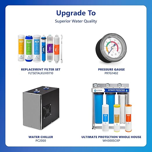 Express Water ROALKUV10M 11-Stage Alkaline Under Sink Reverse Osmosis Water Filter System, UV Filter, NSF Certified 372, 100 GPD, Deluxe Chrome Faucet