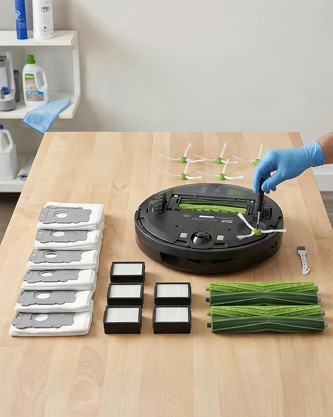 Replacement Parts & Accessories for iRobot E, I & J Series, Combo i5, j5 Series Robot Vacuum, 2 Dual Multi-Surface Rubber Brushes & 6 HEPA Filter & 6 Edge-Sweeping Brushes & 6 Disposable Bags