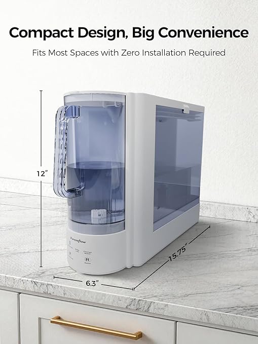 Countertop Reverse Osmosis Water Filtration System, Compact Auto-Fill Dispenser for Home, 4-in-2 RO & CTO Water Purifier, 3.5:1 Pure to Drain Ratio, No Plumbing Required