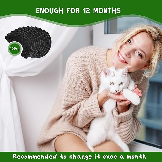 12 Pack 0.5" Thickened Activated Carbon Filters Compatible with LR 4 Connect, Automatic Cat Litter Box Filters Replacement Charcoal Filter Sheet to Absorb Odors Control Pet Damp Keep Home Fresh