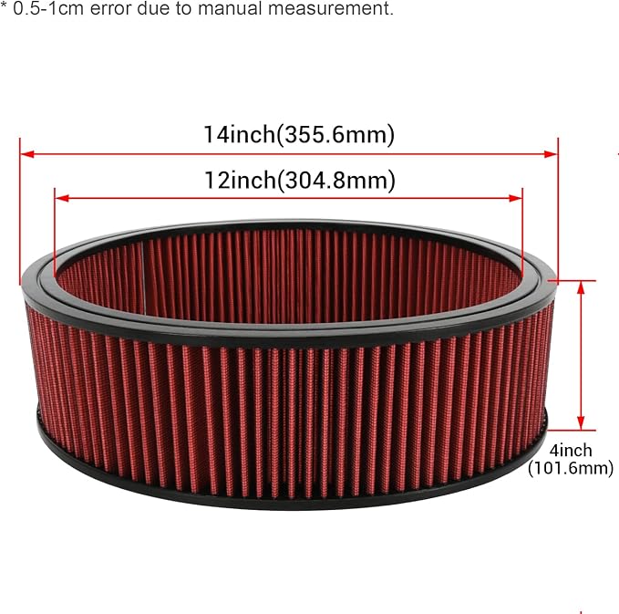PTNHZ Red Round Air Cleaner Filter Element High Flow Replacement With Chevy Buick Ford GMC Oldsmobile Pontiac (14" x 4")