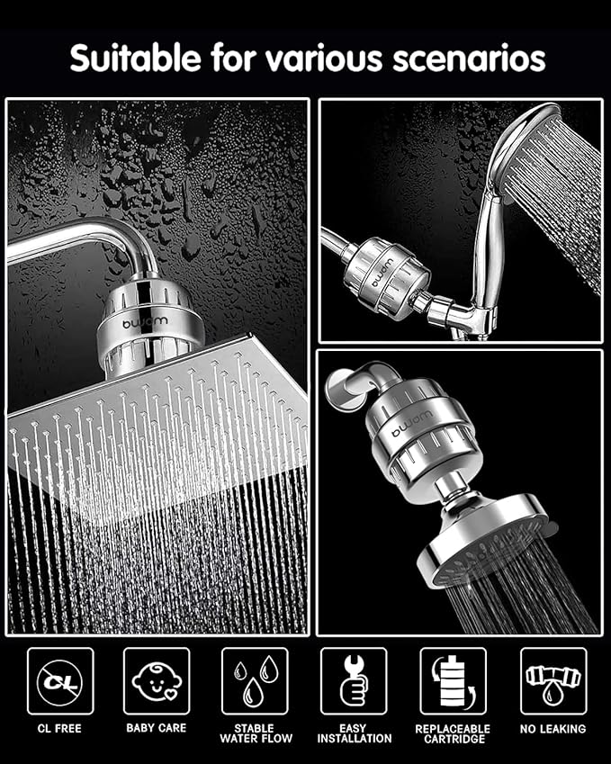 Enhanced Formula Multi-Stage Shower Filter - Shower Head Filter - Hard Water Filter, Remove Chlorine Heavy Metals and Other Sediments, Reduces Dry Itchy Skin, Dandruff (Upgrade Formula)