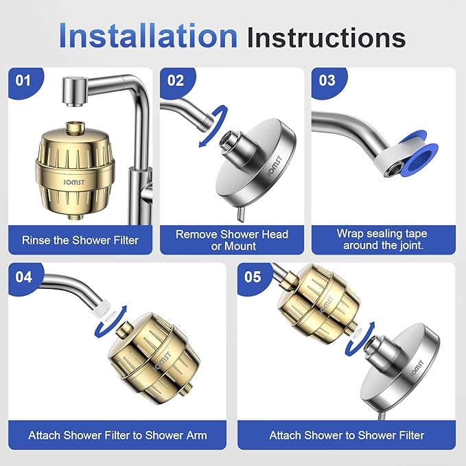 25 Stages Shower Filter with 3 Cores - Maximize Shower Sediment Filtration & Reduce 97.45% Chlorine in Shower Water - For Softer Skin & Shinier Hair - Gold
