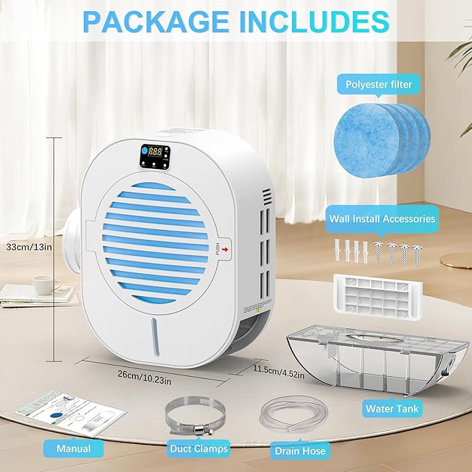 Kiss Core Upgrade 4-in-1 Indoor Dryer Vent Box With Dehumidifier for Protect Furniture, Electric Dryer Kit, Lint Trap, Intelligent Temperature and Humidity Display