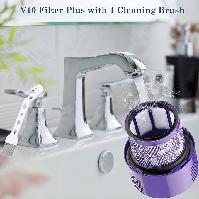 2 Pack V10 Filters Replacement for Dyson V10 Cyclone Series, V10 Absolute, V10 Animal, V10 Total Clean, SV12, Replace Part No. 969082-01, V10 Filters & 1 Clean Brush