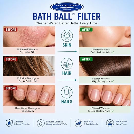 Crystal Quest Bath Ball Filter for Tub Faucet, Bathtub Water Filter, BPA-Free Bathtub Filter, Removes Chlorine, Lead & Impurities, Improves Skin, Hair & Nails, Long Lasting, Fits Most Tubs - Black