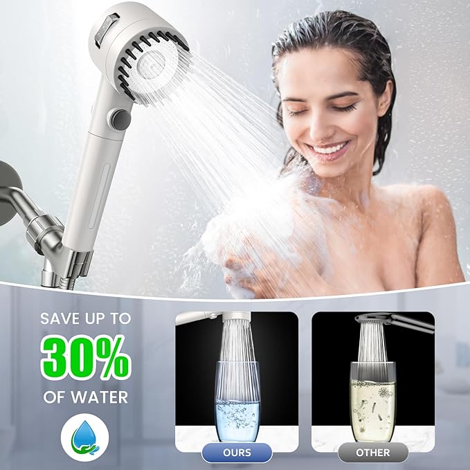 Filtered Shower Head with Handheld, High Pressure 5-Spray Shower Head with Filters for Hard Water, ON/OFF Switch Showerhead for Pets Bath, Shower Heads with Stainless Steel Hose Remove Chlorine