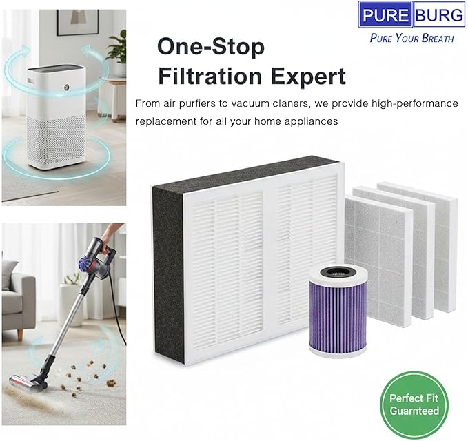 PUREBURG Replacement Filter Compatible with Dreame Pet Air Purifier AP10, H13 True HEPA Activated Carbon 2-in-1 & Pet-Hair Pre-Filter For Air Clean Dust Odor