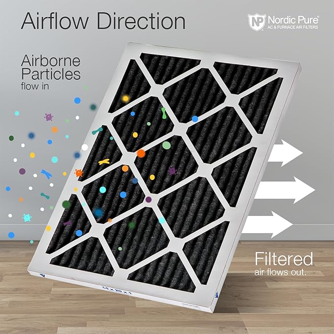 Nordic Pure 20x25x1 (19 1/2 x 24 1/2 x 3/4) Pure Carbon Pleated Odor Reduction Furnace Air Filters 12 Pack