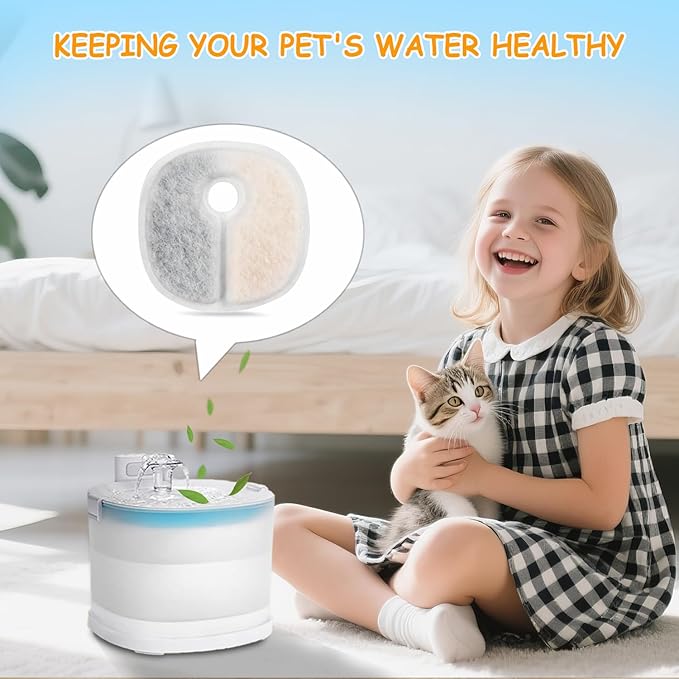 16 Pack Replacement Filters for E1/E1+ Pumpless Cat Water Fountain, Triple Layer Filtration System with Activated Carbon & Ion Exchange Resin, 1 Year Supply for 2L/67oz Pet Fountain