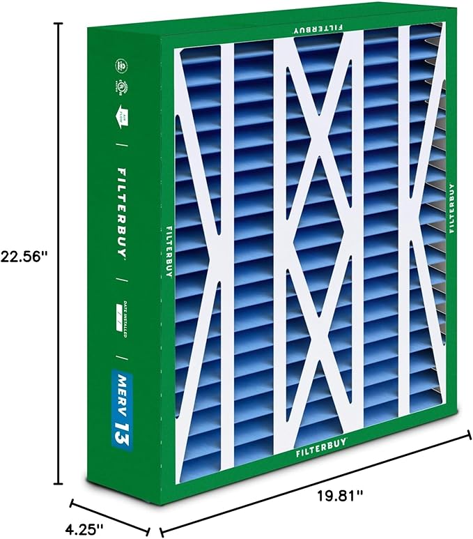 Filterbuy 20x23x5 Air Filter MERV 13 Optimal Smoke & Allergy Defense (3-Pack), Pleated HVAC AC Furnace Filters for Bryant, Carrier, BDP, Day & Night, and Payne (Actual Size: 19.81 x 22.56 x 4.25)