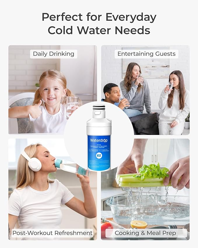 Waterdrop LT1000PC ADQ747935 MDJ64844601 Refrigerator Water Filter, Reduce chlorine, bad taste and odor, Replacement for LG® LT1000P®, ADQ74793501, ADQ74793502, Kenmore 46-9980, Pack of 3