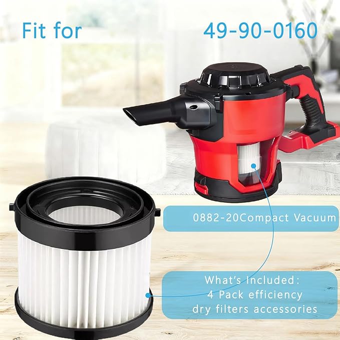 (4-pack) 49-90-0160 HEPA Filter Compatible With Mmiwauukiiii 0882-20 compact vacuum Cleaner,fit for Replacement parts model 49-90-1951