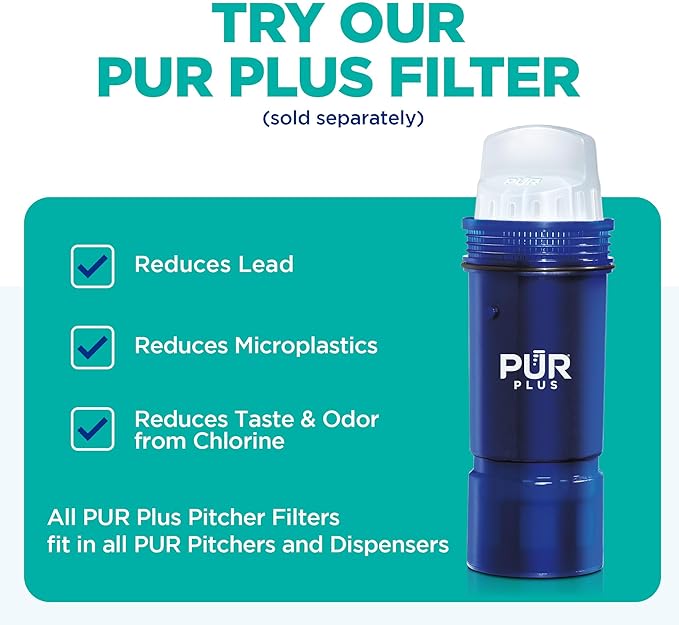 PUR 7-Cup Water Pitcher, 1 Genuine Filter, Cleaner, Great-tasting Water, Dishwasher Safe, Powerful, Faster Filtration, LockFit Cap Design - Lime