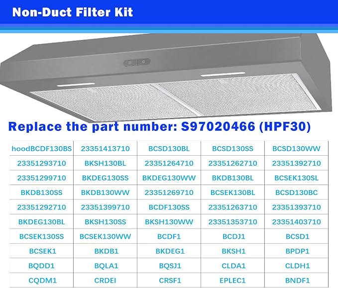 HPF30 Charcoal Filters Non-Ducted Charcoal Filter Compatible with Broan Range Hood Filter S97020466 14-5/8'' x 12-7/8'' replacement nu-tone stove hood for kitchen 2Pack (XC)
