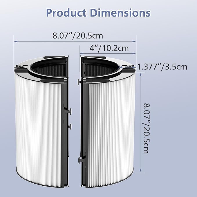 360ยฐ Combi Glass H13 Hepa + Activated Carbon Filter Compatible with Dyson HP1 PC1 HP10 TP07 TP10 TP06 HP06 TP04 HP04 PH01 PH02 PH03 PH04 HP09 TP09 HP07 Air Purifier, 2-in-1 Replacement Filters, 2 Pack