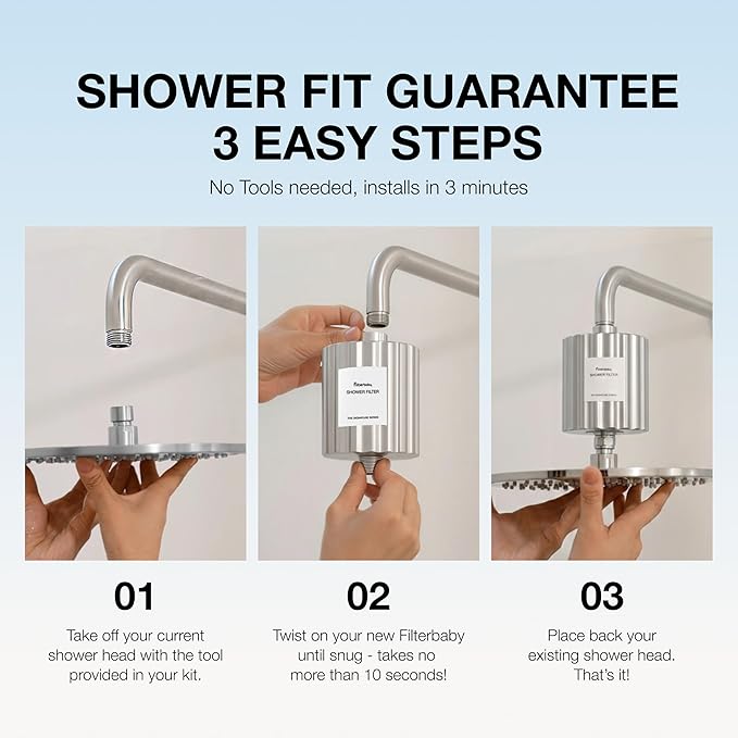 Filterbaby Signature Shower Filter for Sensitive Skin & Hair, Expert Developed,Lab Tested to Reduce up to 99% Chlorine & Chloramine,Reduce Common Water Impurities,Strong Water Flow,Easy Install,Chrome