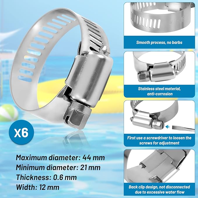 1.5" x 59" Pool Hoses for Above Ground Pools - Pool Pump Replacement Hose Compatible with In tex Coleman Skimmer Surface Skimmer Pool Pump Pool Filter, 3 Pack with 6 Hose Clamps