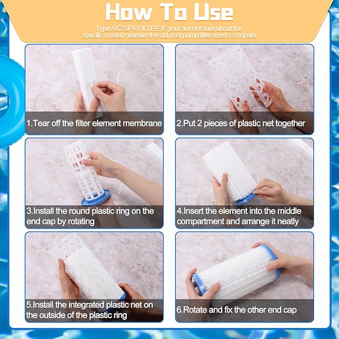 12 Pack Universal Pool Filters Type A Type C or III, Replacement for Pool Filter Cartridge Pump, Reusable Pool Filter Type A/C for Above Ground Swimming Pools, Efficient Filtration & Keep Water Clean