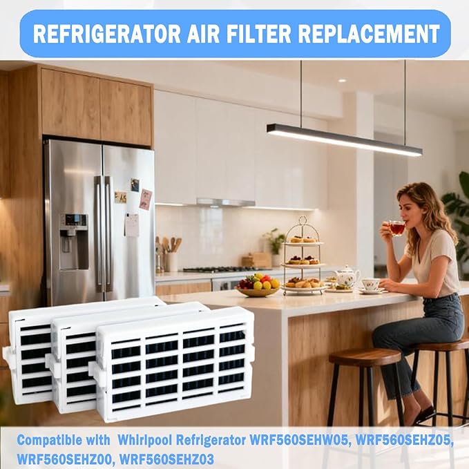3 Pcs Refrigerator Air Filter Replacement Compatible with Whirlpool WRF560SEHW05, WRF560SEHZ05, WRF560SEHZ00, WRF560SEHZ03