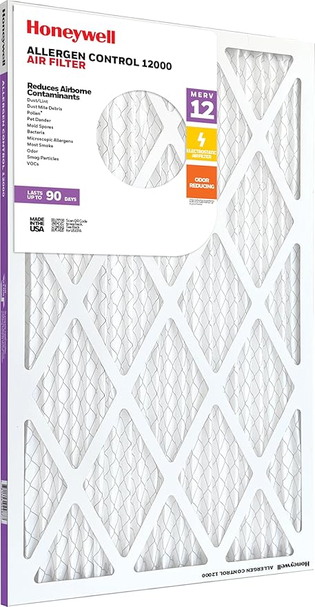 Honeywell 20x30x1 MERV 12 Electrostatic Pleated HVAC AC Furnace Air Filter (12-Pack) | Replacement Filter for Home Use | Made in USA