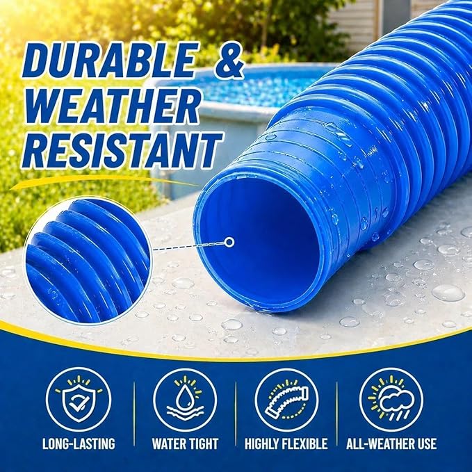 Replacement Pool Hoses for Above Ground Pools, 1.25"×59" Long Filter Pump Hose, 4 Pack Pool Pump Hose with 8 Metal Clamps (Blue)