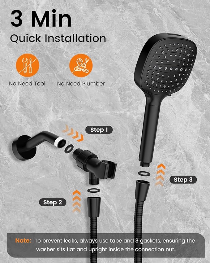 Filtered Shower Head High Pressure 7 Mode, Black Handheld Shower Head with Hose and Filters for Hard Water, Remove Chlorine-Reduce Dry Itchy Skin, Anti-clog Nozzles, Built-in Power Wash to Clean Tub