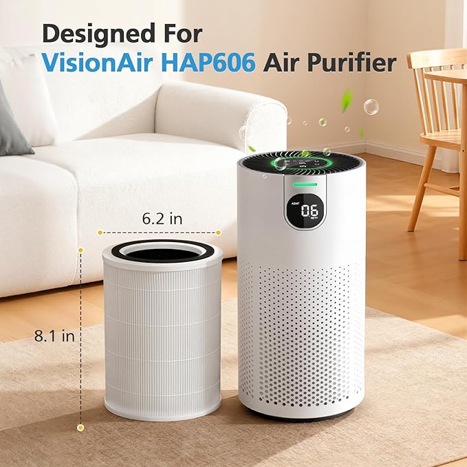 HAP606 Replacement Filter Compatible with XenonLab VisionAir HAP606 Air Purifier, FreAire HAP606 & ECOSELF HAP609, 3-Stage HEPA Activated Carbon, HAP606 Air Filter for Home Room Smoke, Dust, Odors