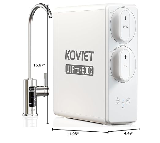 KOVIET U1 Pro Reverse Osmosis System, 800GPD Tankless Reverse Osmosis Water Filter, 10-Stage Under Sink RO Water Filtration System, NSF/ANSI 42&58 Certified with Smart LED Faucet, 3:1 Pure to Drain