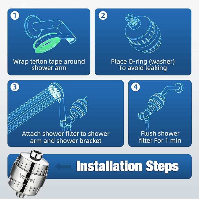Yodel Shower Filter for Hard Water, Inline KDF-55 Shower Water Filter with Vitamin C, Helps Reduce Chlorine for Softer Hair and Skin, Filters Up to 8,000 Gallons, Polished Chrome