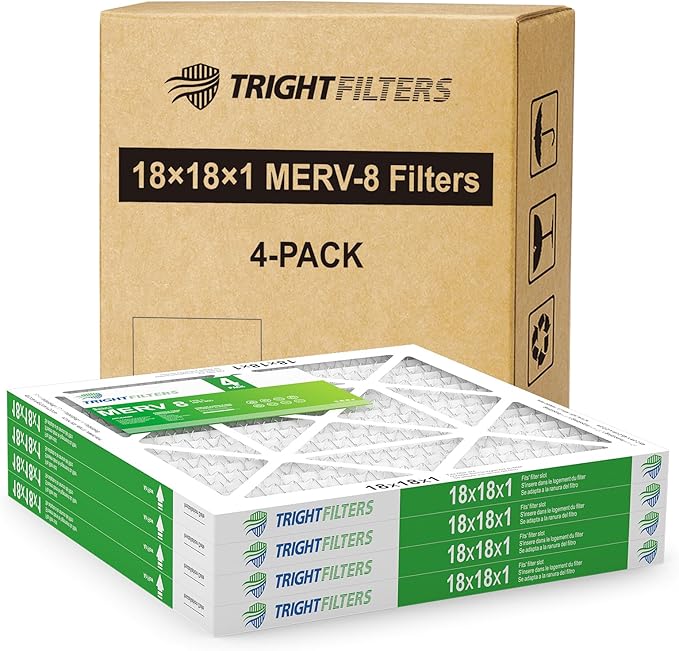 TRIGHTFILTERS 18x18x1 Air Filter 4 Pack, Durable MERV 8 Pleated Home HVAC AC Furnace Filters, Lightweight Compact Air Conditioner Filter Replacement