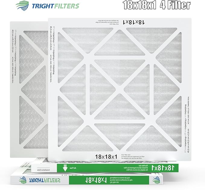 TRIGHTFILTERS 18x18x1 Air Filter 4 Pack, MERV 8 Pleated Dust Defense Air Filters Replacement Air Conditioner HVAC AC Furnace Filter, Durable and Lightweight