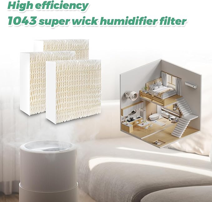 1043 Super Humidifier Wick Filters(3-Pack) Replacement for Essick AirCare Humidifiers Filter 1043 EP9500 EP9700 EP9800 831000 821000 826000 826800 836000hb Bemis Space Saver 800 8000 Series
