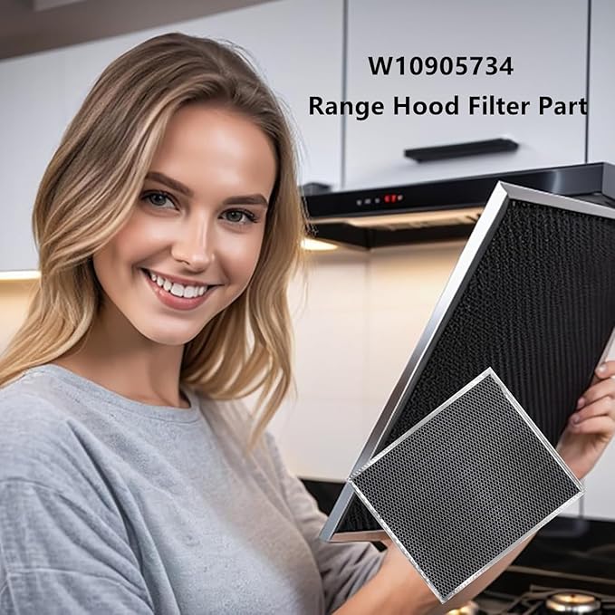 W10905734 Range Hood Filter Part Replacement for whirlpool range hood charcoal filter AP6050126, 4533728, PS12070219,charcoal filter w10905734 (2 pack,double-sided,universal hood filter)
