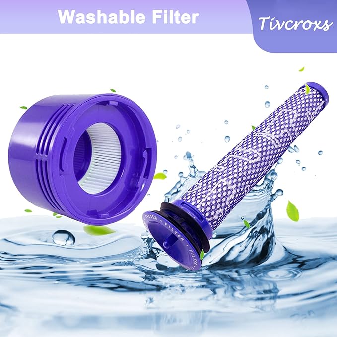 4 Pack V8 Vacuum Filters Replacement Kit Compatible with Dyson V7, V8 Animal and Absolute Vacuum, Compare to Part 965661-01 and 967478-01, 2 Pre-Filters, 2 Post-Filters