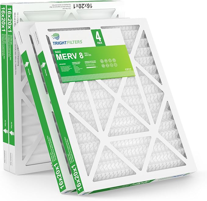 TRIGHTFILTERS 16x20x1 Air Filter 4 Pack, Durable MERV 8 Pleated Home HVAC AC Furnace Filters, Lightweight Compact Air Conditioner Filter Replacement