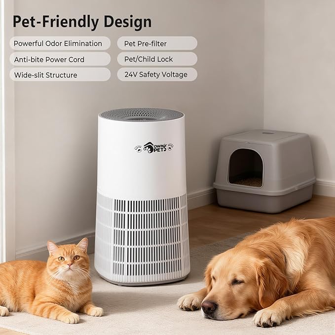 Ownpets Pet Air Purifier for Large Room Up to 2620 ft², H13 HEPA Washable Filter, Pet Odor Hair Dander Removal, Quiet Air Cleaner with Air Quality Monitor