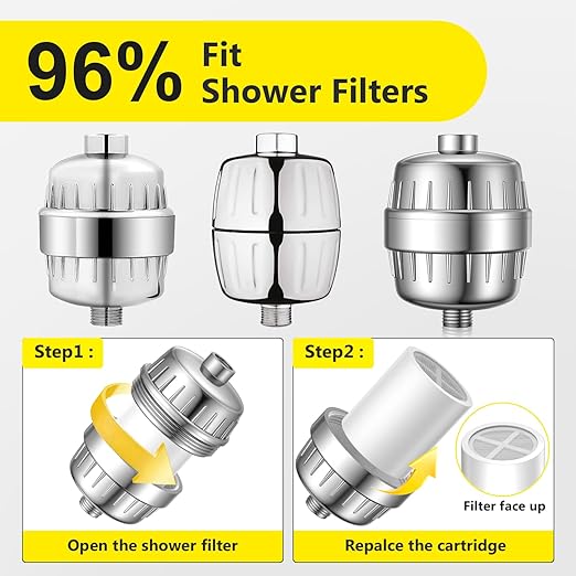 (2 Pc) FATICCOA 25+ Stage High Output Shower Filter Fixed Showerheads Replacement Cartridges – Reduces Chlorine & Chemicals, Restores pH Balance, 2.68"×2.4" Compatible with sf100 & SoliCozy & Jomst