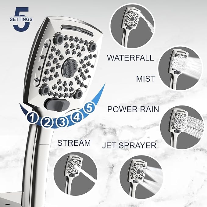 ELLO&ALLO Filtered Rain Shower Head with Handheld Spray, Rainfall Shower Head Combo with 59" Hose, Dual Showerhead Set with Adjustable Shower Extension Arm, Chrome