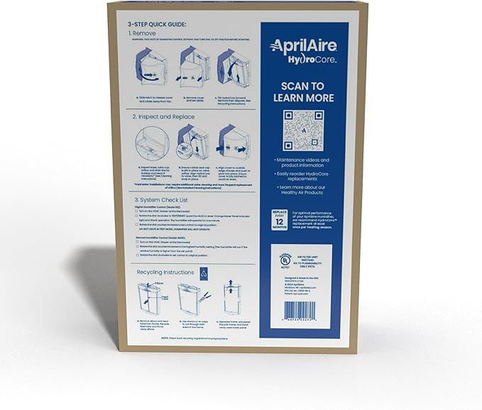 AprilAire HYDRLH Hard Water Maintenance Kit for 620 and 720 Series Humidifiers With HydroCore Water Panel Cartridge and Replacement Orifice