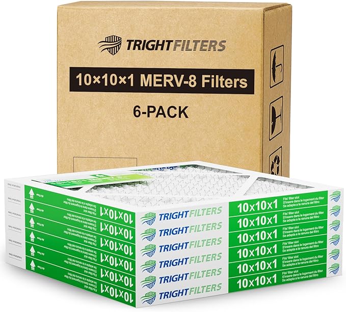 TRIGHTFILTERS 10x10x1 Air Filter 6 Pack, Durable MERV 8 Pleated Home HVAC AC Furnace Filters, Lightweight Compact Air Conditioner Filter Replacement