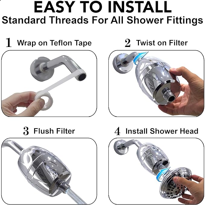 Aqua Elegante Shower Water Filter - Chlorine Showerhead Filters Using Only Proven Ingredients, Universal Home Purifier And Filtered Softener System Best for Skin and Hair - Polished Chrome
