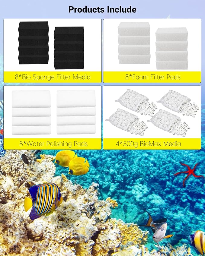 Prismora 8 Sets of Upgraded Three-Stage Filtration Fish Tank Filter for AquaClear 50 Power Filter, 8 Set of Replacement Maintenance Kit for Fish Tank Filter for 20- to 50-Gallon Aquariums