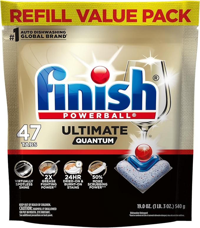Finish Ultimate Quantum Dishwasher Pods, New & Improved Formula, Dishwasher Detergent Dish Soap, Removes Burnt-On & Dried-On Stain, Degreasing & Scrubbing Power, Fresh Scent, 47 Count